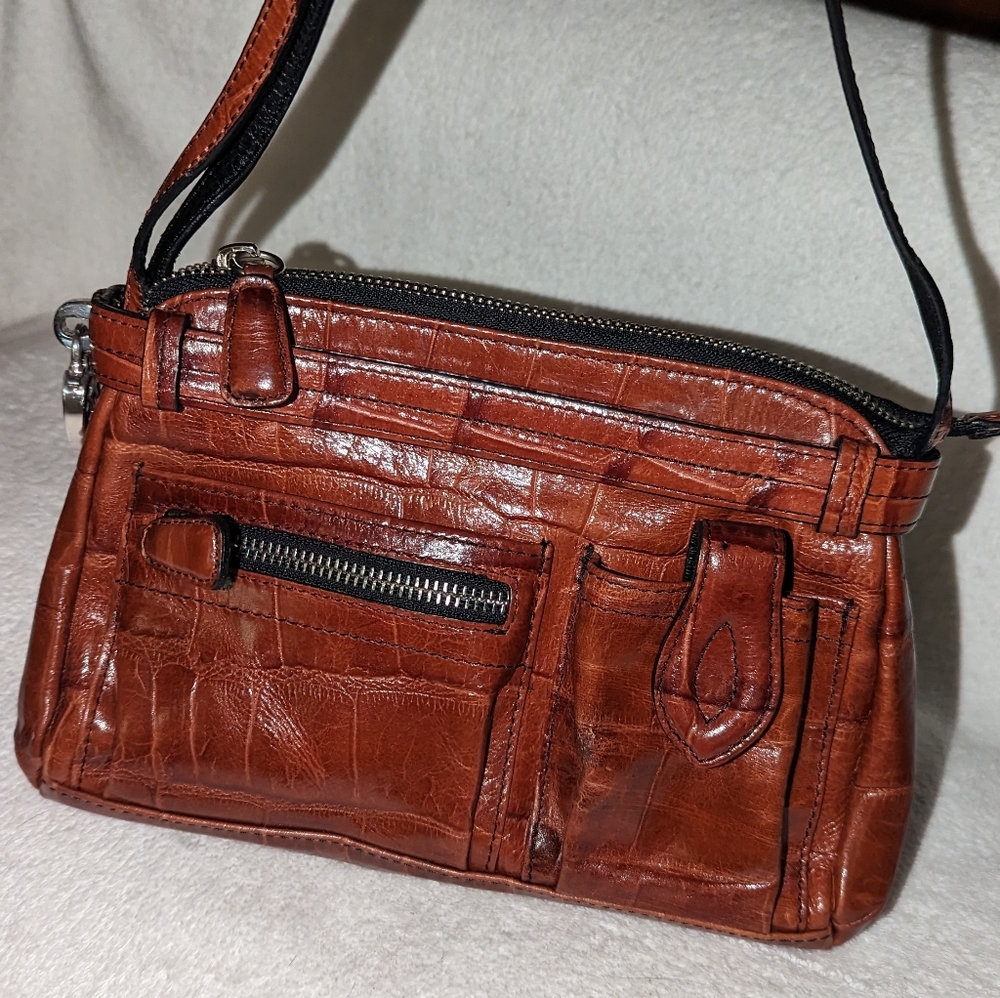 Brighton Small Brown Embossed Leather Multi Pocke… - image 3